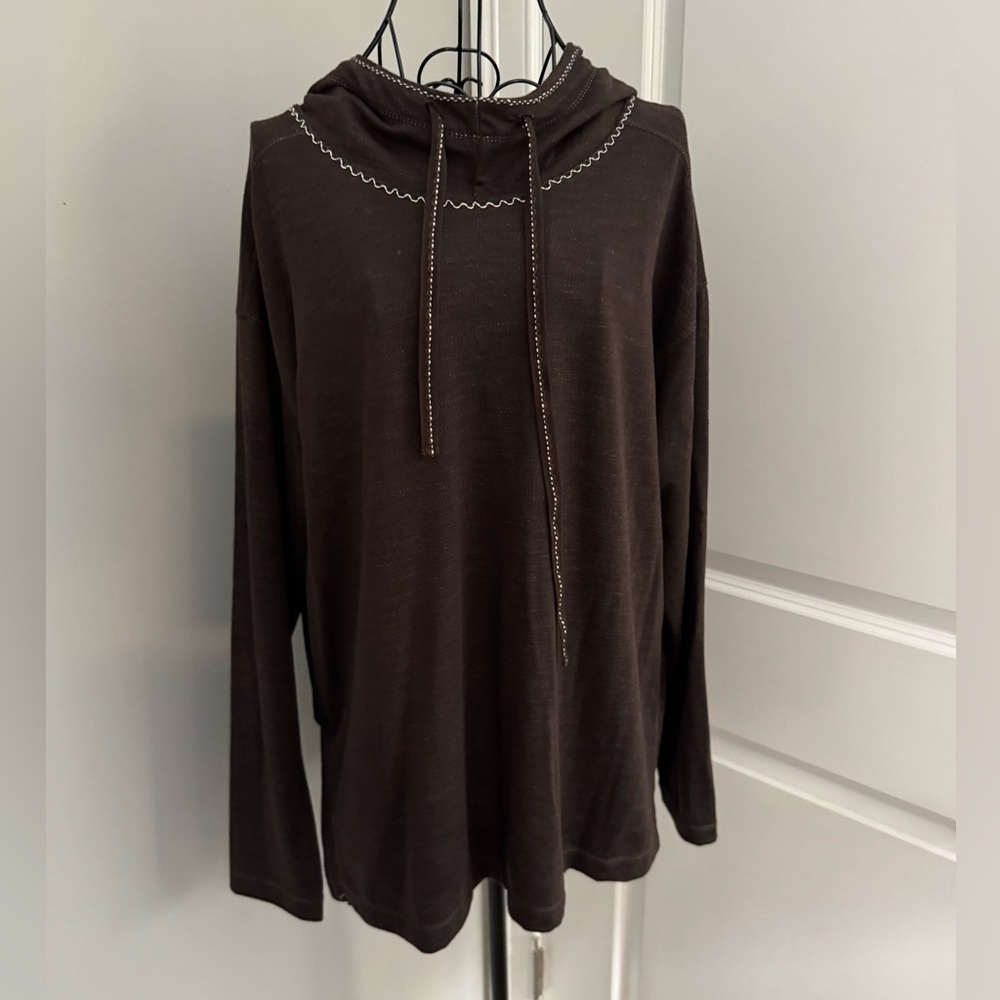 NWT Max Studio Brown Textured Funnel Neck Pullover Hoodie Size Large